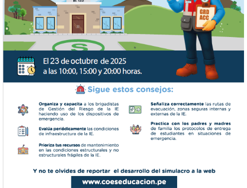 INVITACIÓN A LAS IIEE. A EJECUTAR EL III SIMULACRO NACIONAL MULTIPELIGRO Y PARTICIPAR DE LA ASISTENCIA TECNICA “III SIMULACRO NACIONAL MULTIPELIGRO” DE LA JURISDICCIÓN DE LA UGEL 01 EL PORVENIR