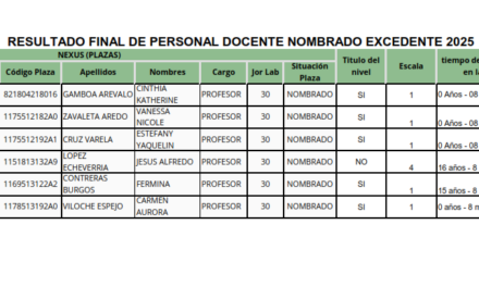 RESULTADO FINAL DE PERSONAL DOCENTE NOMBRADO EXCEDENTE – PROCESO DE RACIONALIZACIÓN 2025
